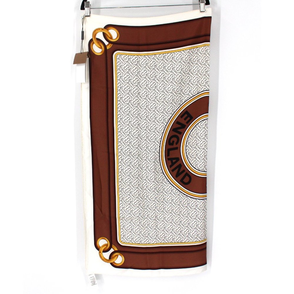 Burberry London Silk Monogram Logo Print Tie Scarf Brown Black 90 X 90 Cm NEW - Picture 4 of 8